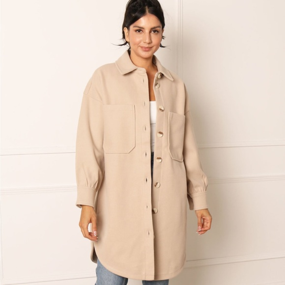 NWOT ONLY TRILLION LONGLINE WORKWEAR‎ SHACKET IN CREAMY BEIGE Size XS
